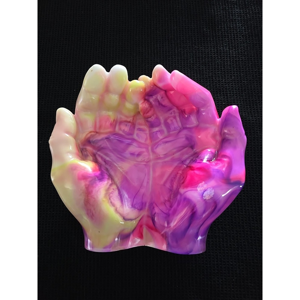 Resin Cupped Hands Pink Yellow Purple Decoration gift. Jewelry Holder Snack. 586